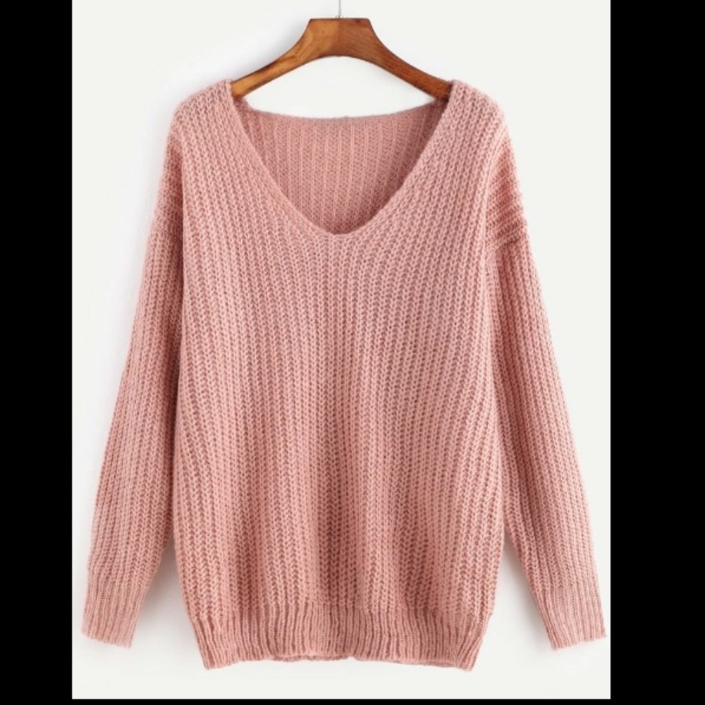 V-neck Knit Ribbed Sweater